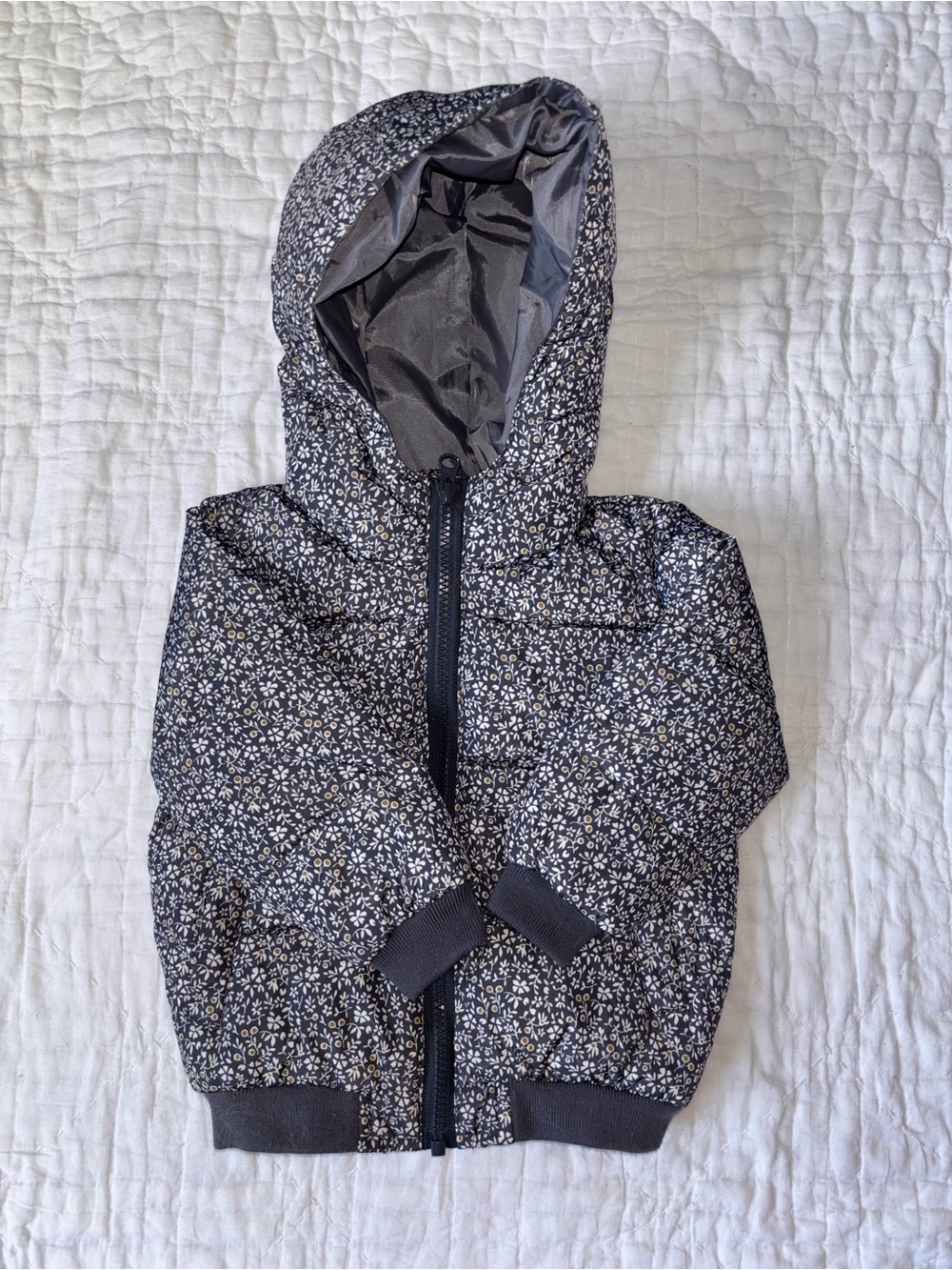 Rylee + Cru Kids Floral Hooded Puffer Jacket - Black with White & Cream Flowers